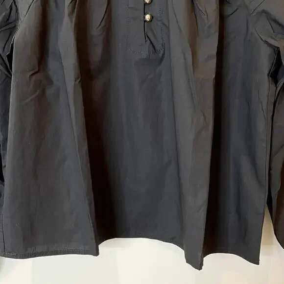 J.Crew Shirred Popover Top Cotton Poplin Long Sleeve Office Date CI522 Black XXS - Picture 6 of 15